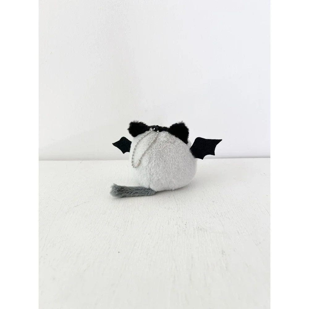 Bat Cat Plush Keychain Grey Spooky Halloween Winged Kitten Bow Tie‎